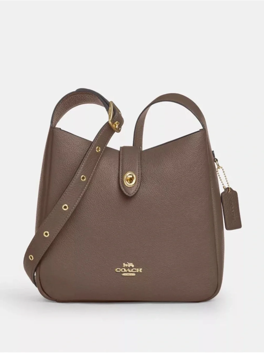 NWT Coach Taupe Brown Pebbled Leather Shoulder Bag with Gold Hardware - Picture 1 of 13